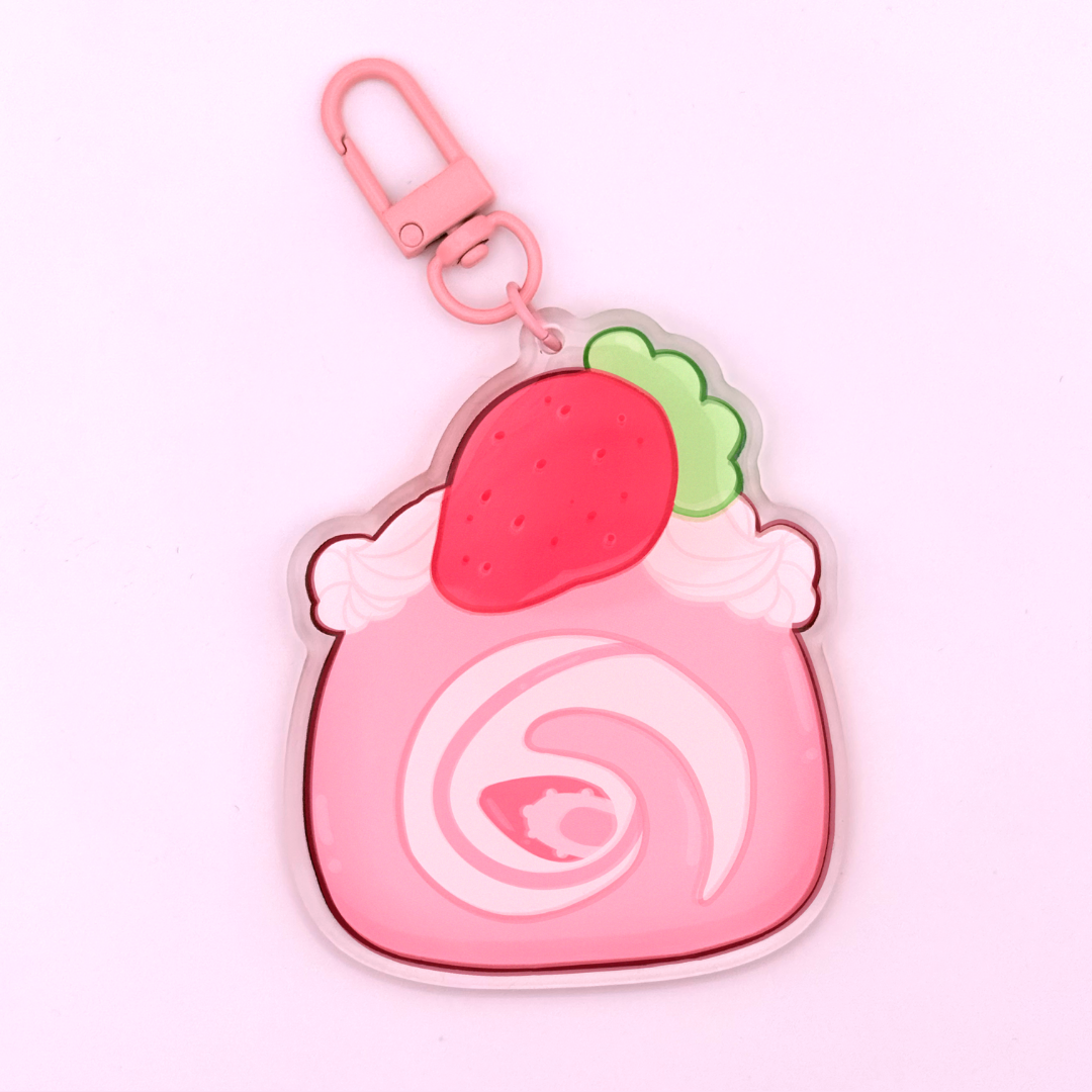 Strawberry Pink Mini-Food Keychain || Pink Strawberry Aesthetic Cute Desserts