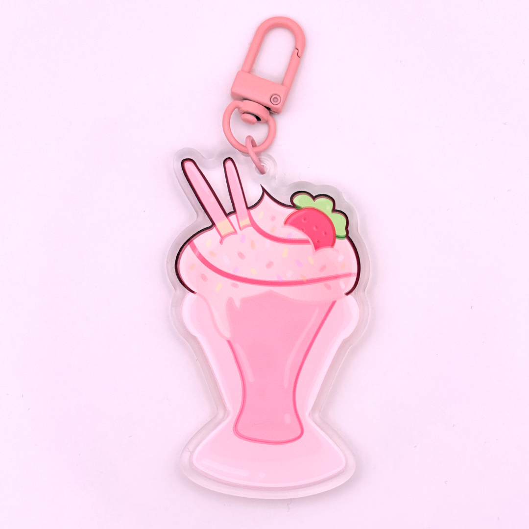 Strawberry Pink Mini-Food Keychain || Pink Strawberry Aesthetic Cute Desserts