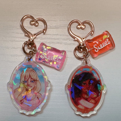 Pink Doll Holo Keychain - Acrylic Charm