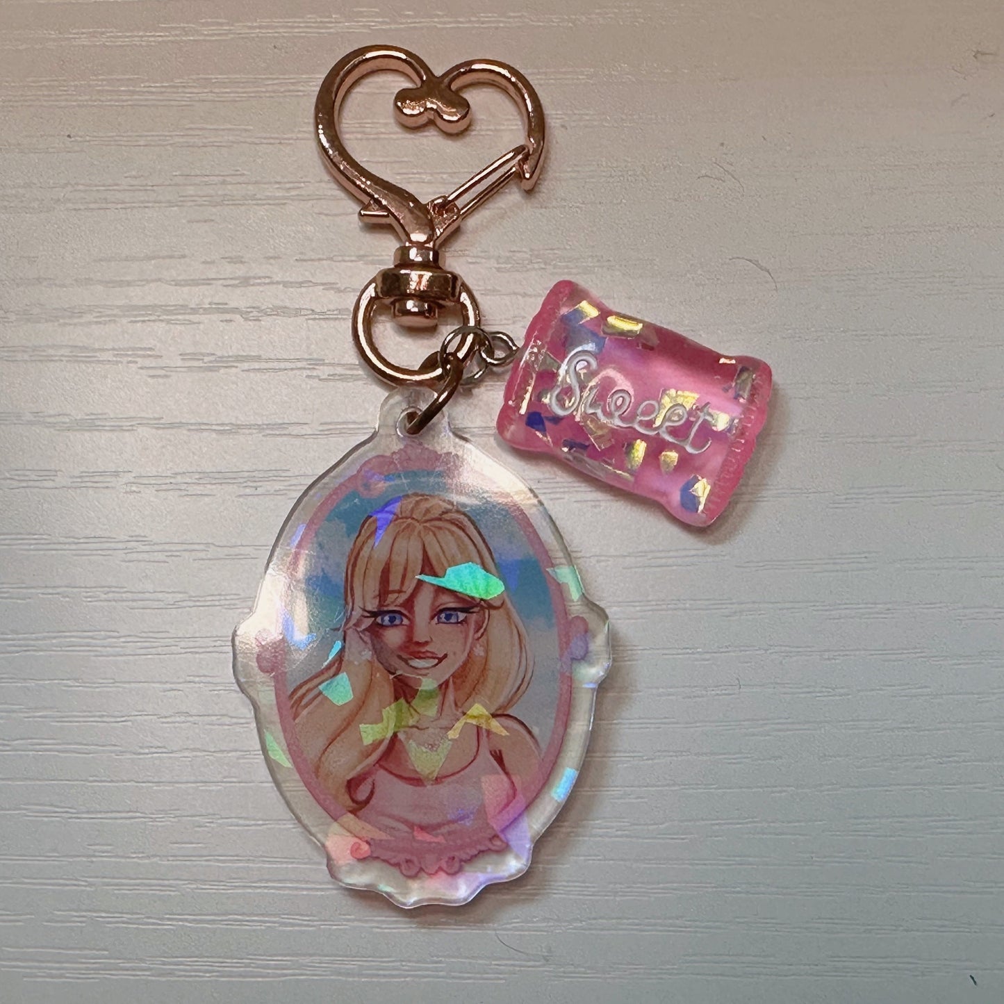 Pink Doll Holo Keychain - Acrylic Charm